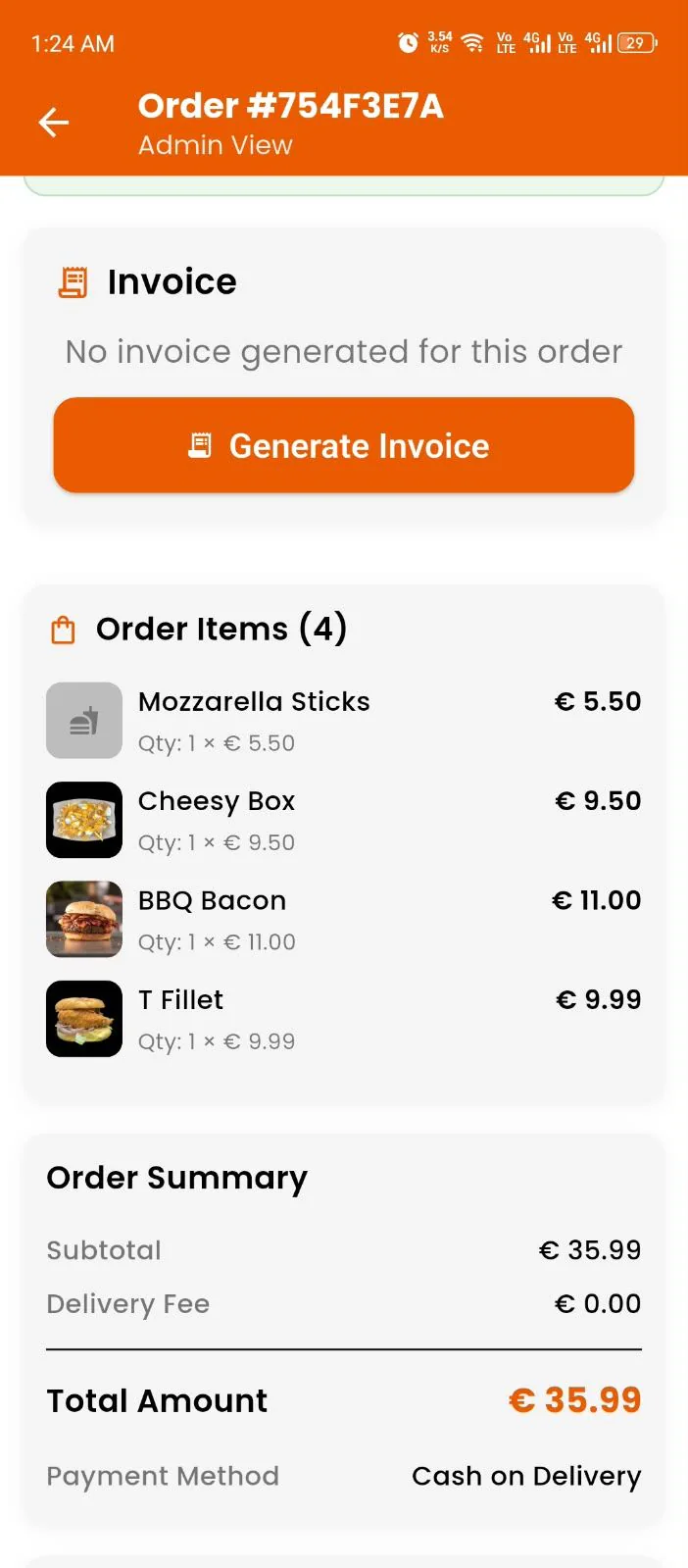 Admin app screens — Order detail