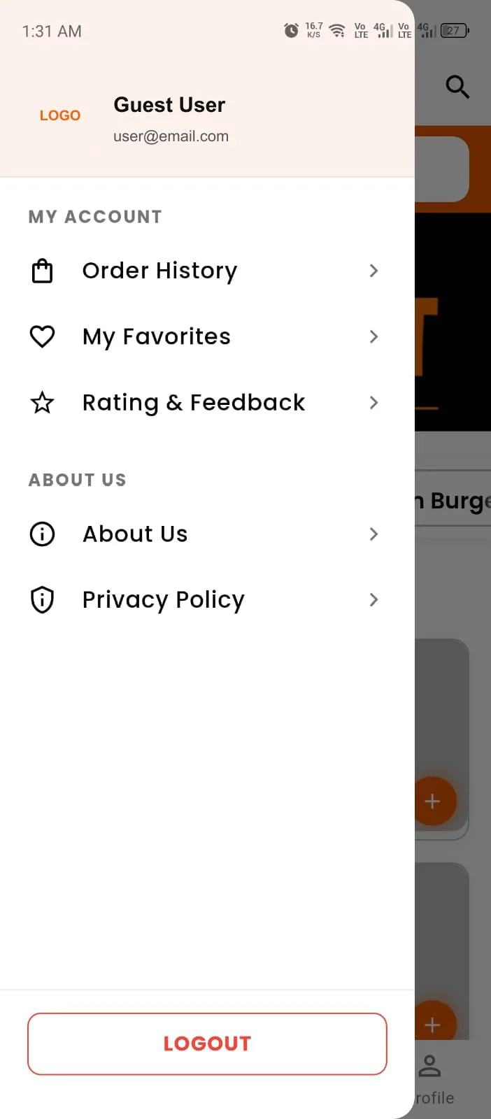 Customer app screens — Account