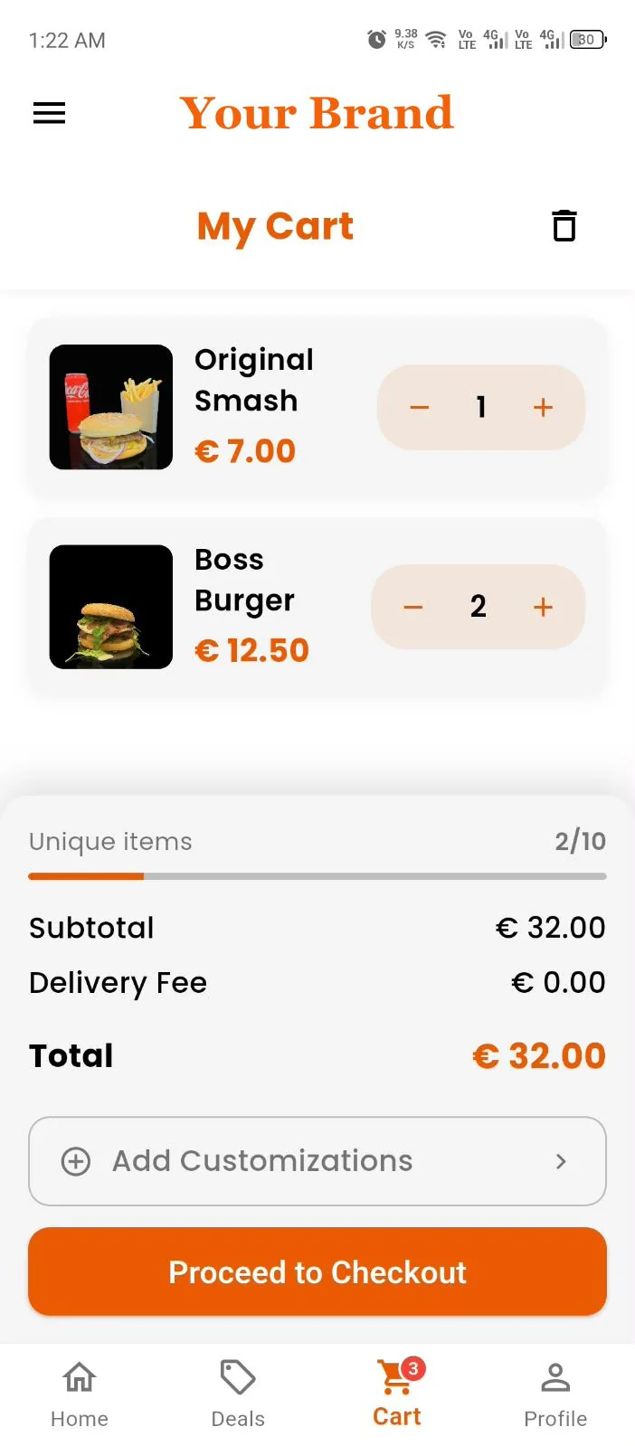 Customer app screens — Cart