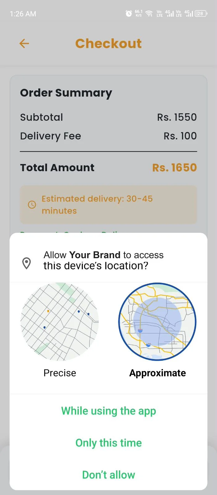 Customer app screens — Location